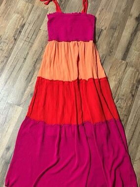 BeBop Womens Tiered Colorblock Maxi Sundress Size Small